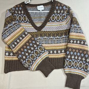 Pink Rose Women's Fair Isle V-Neck Sweater – Size Large L